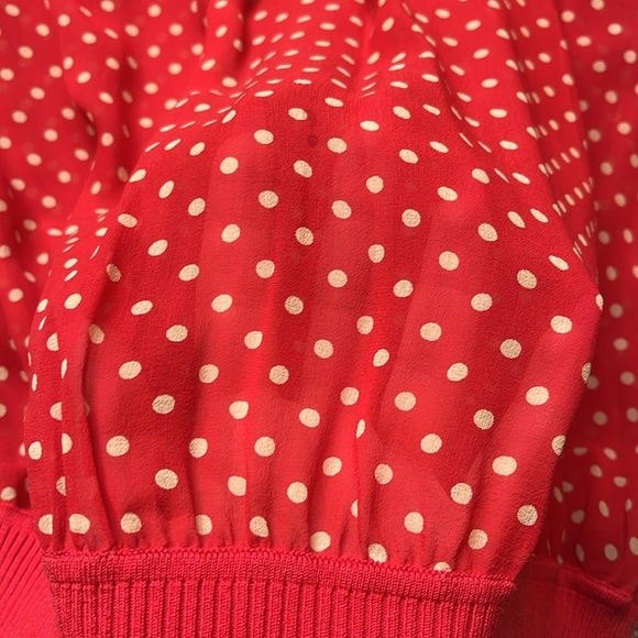 ♥️ Y2K Vintage Bebe Sheer Red Polka Dot Turtle Neck Short Sleeve Top , Size: L - Picture 3 of 17